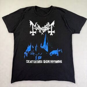 Mayhem Norweigan Black Metal T-Shirt Mysteriis Dom Sathanas M Black Graphic EUC